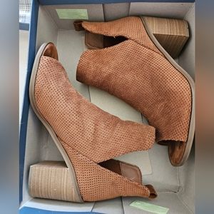 Brown open toe booties 8.5